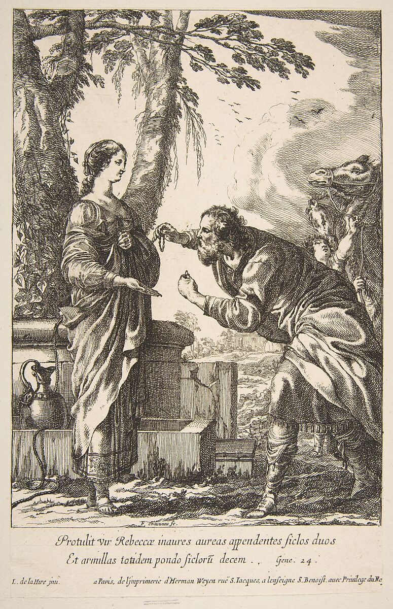 Rebecca and Eliezer, François Chauveau (French, Paris 1613–1676 Paris), Etching 
