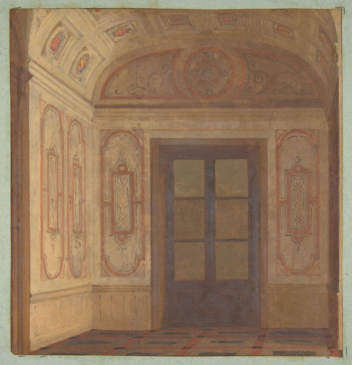 Design for the Vestibule  of the Chateau de Lude (Sarthe), Jules-Edmond-Charles Lachaise (French, died 1897), Oil paint on wove paper 