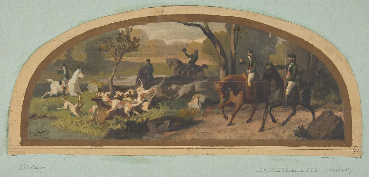 Hunting Scene; Mural design for a lunette in the library of the Chateau de Lude (Sarthe), Jules-Edmond-Charles Lachaise (French, died 1897), Oil paint on canvas 