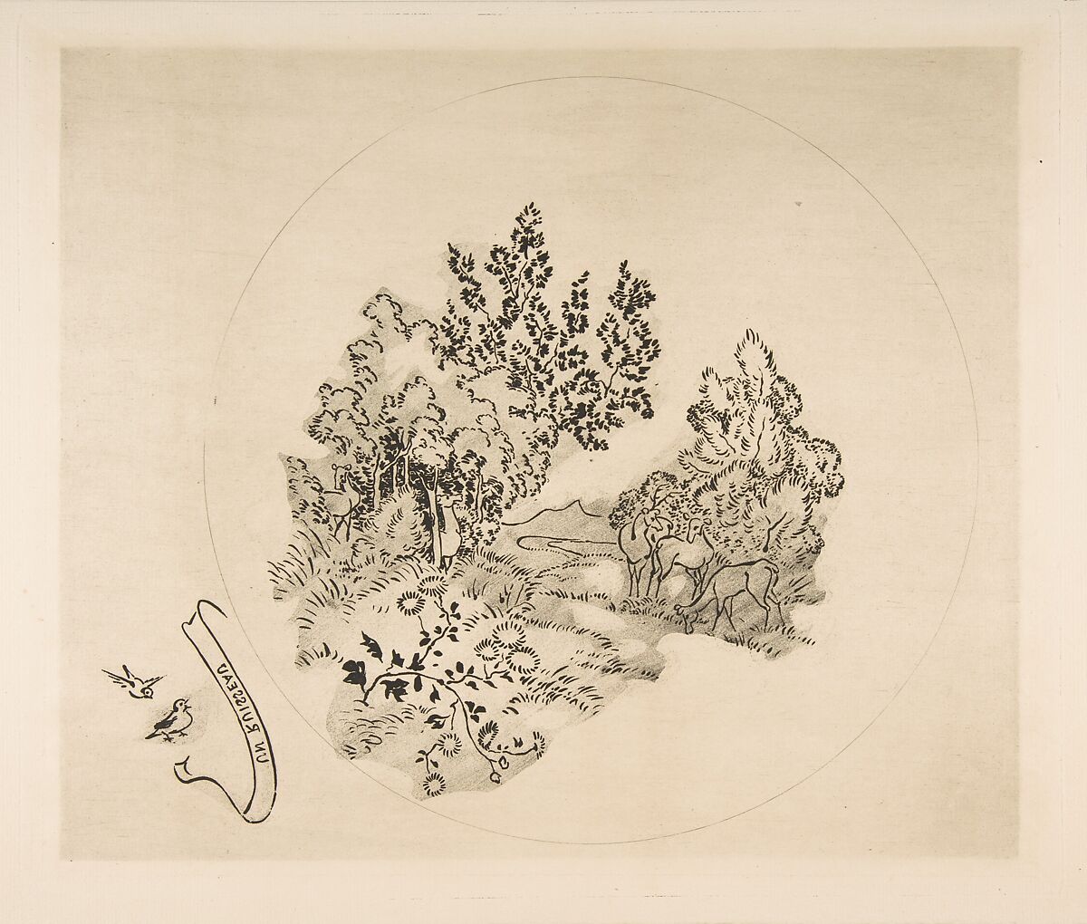 Decoration for a Plate: A Stream, Félix Bracquemond (French, Paris 1833–1914 Sèvres), Etching, aquatint 