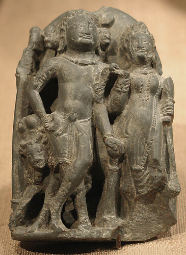 Section of a Diptych in Linga Form, Interior Depicting Shiva, Parvati, and the Calf Bull