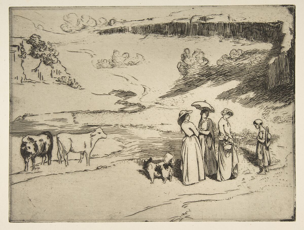 Les Demoiselles du village, Félix Bracquemond (French, Paris 1833–1914 Sèvres), Etching; second (?) state of three 