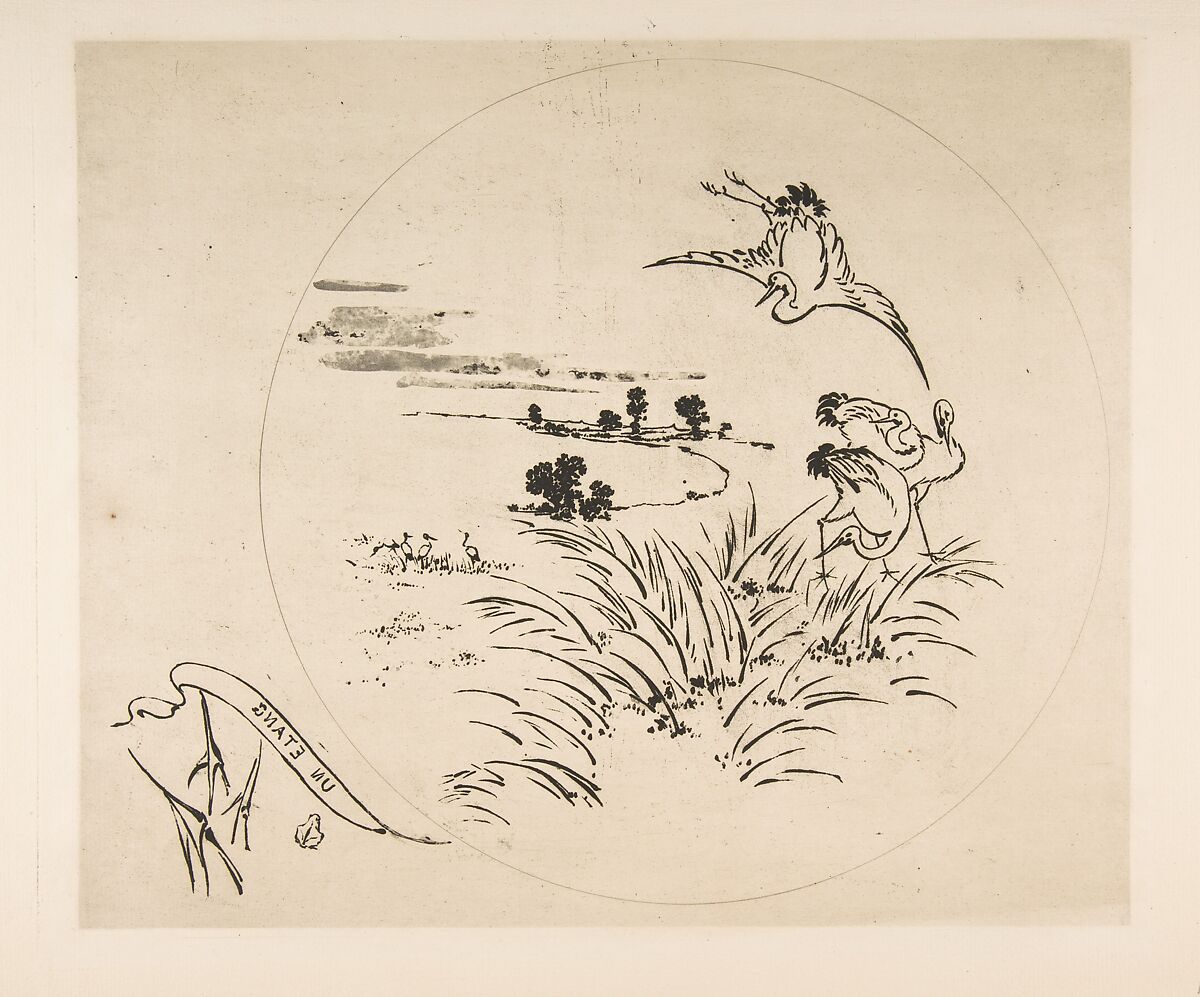 Decoration for a Plate: A Pond, Félix Bracquemond (French, Paris 1833–1914 Sèvres), Etching, aquatint 