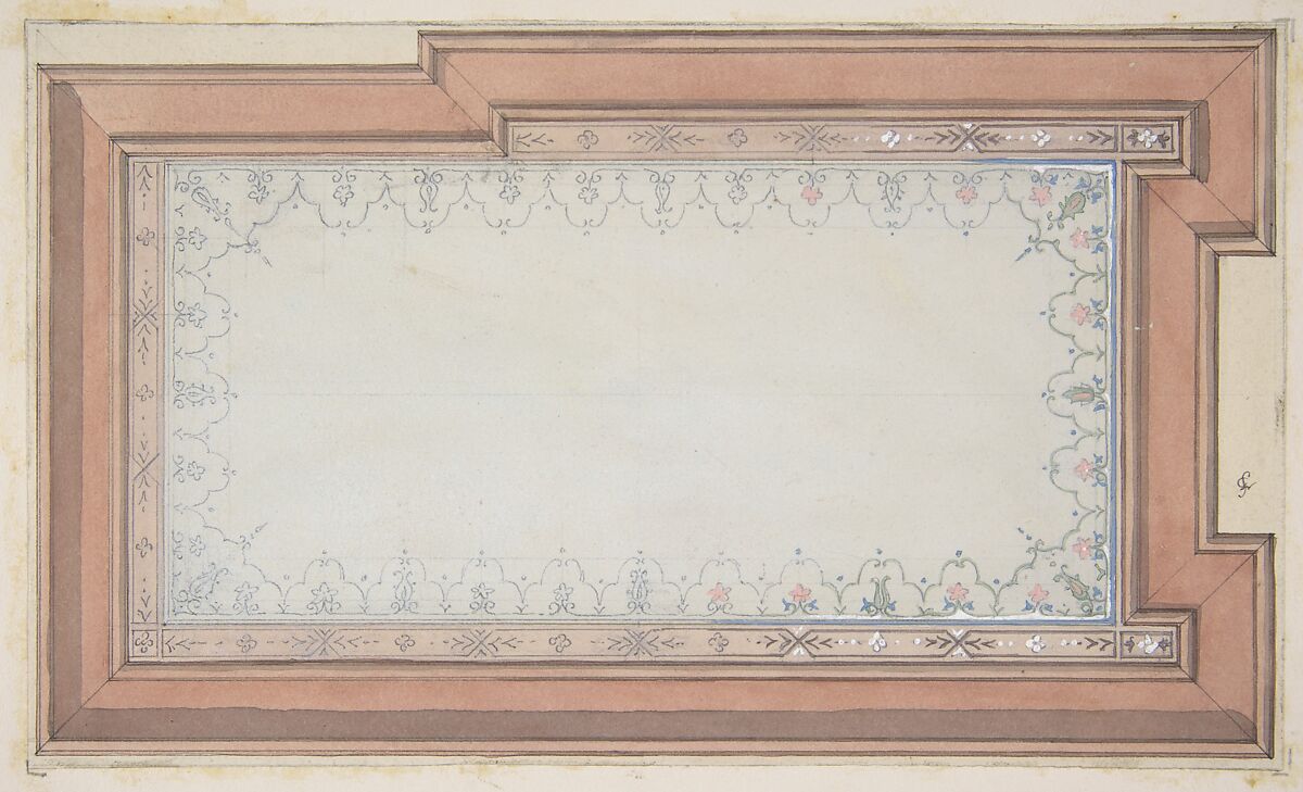 Design for the painted decoration of a ceiling, Jules-Edmond-Charles Lachaise (French, died 1897), pen and ink and watercolor, heightened with white on wove paper; mounted on wove paper 