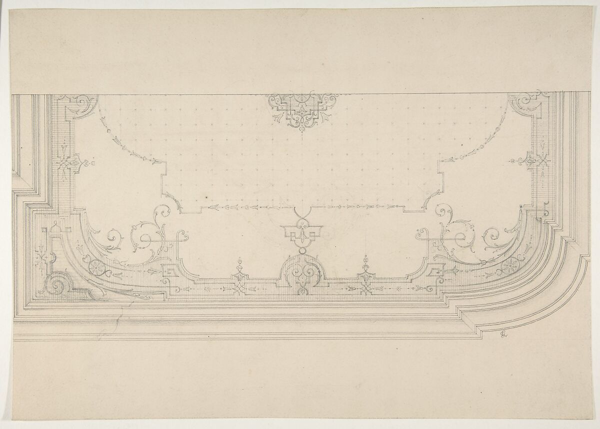Design for the decoration of a wiling with strapwork and rinceaux, Jules-Edmond-Charles Lachaise (French, died 1897), graphite on wove paper 