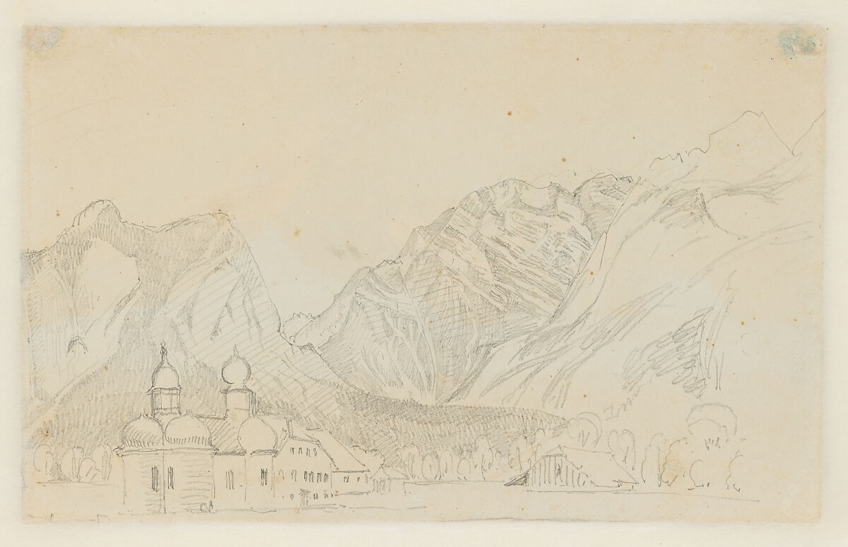 The Watzmann (recto); Sketch of Sankt Bartholomä on the Königssee (verso), August Heinrich (German, Dresden 1794–1822 Innsbruck), Watercolor over charcoal on wove paper; verso, pencil on wover paper; partial framing line on the upper, left, and right edges of the recto (possibly by the artist)