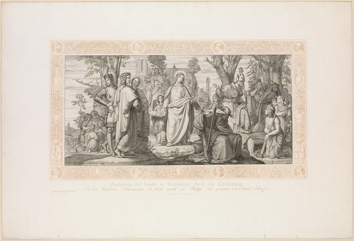 The Introduction of the arts in German by Christianity, Eugen Eduard Schäffer (German, 1802–1871), Etching and engraving; second state of two 