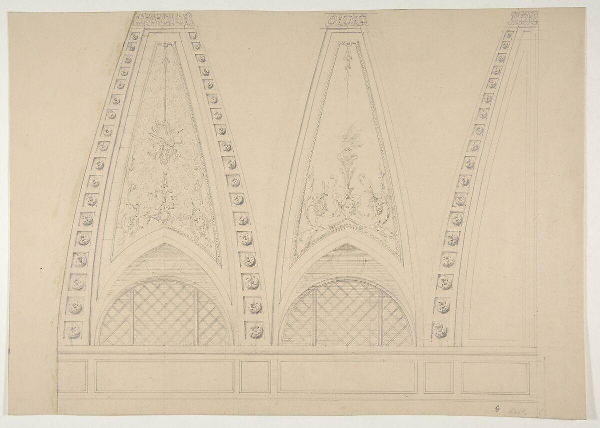 Designs for decorated pendentives, Jules-Edmond-Charles Lachaise (French, died 1897), Graphite on wove paper 