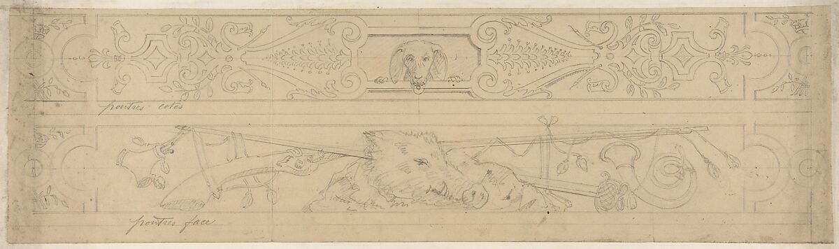 Two designs for panels to decorate a hunting lodge, Jules-Edmond-Charles Lachaise (French, died 1897), graphite on wove paper; mounted on laid paper 
