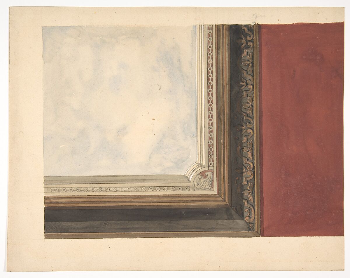 Design for a ceiling painted with clouds, Jules-Edmond-Charles Lachaise (French, died 1897), graphite, pen and ink, watercolor on wove paper 
