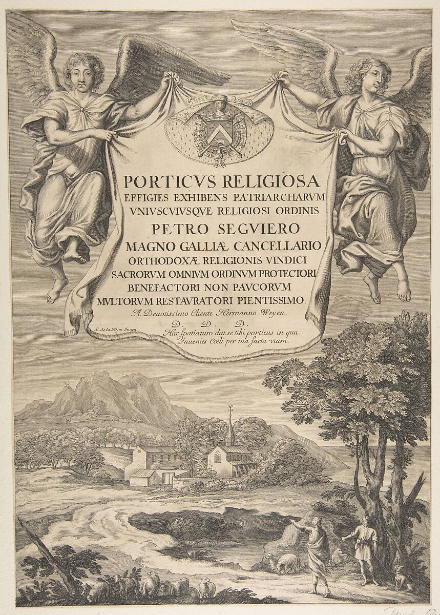 Title Page for Porticus Religiosa, Attributed to Nicolas Pitau (French, Paris before 1670–1724), Engraving with etching 