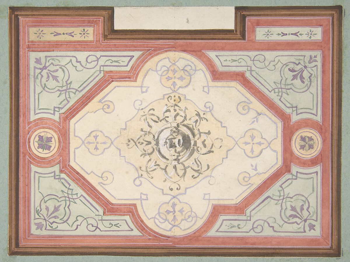 Design for the decoration of a ceiling, Jules-Edmond-Charles Lachaise (French, died 1897), graphite, watercolor, and gouache on laid paper; mounted on blue wove paper 
