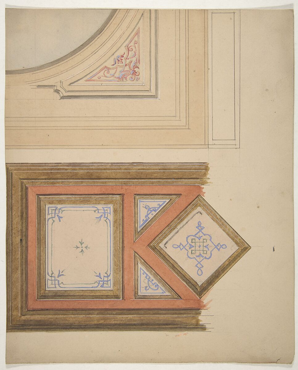 Designs for a ceiling and painted panel, Jules-Edmond-Charles Lachaise (French, died 1897), graphite, pen and ink, watercolor on wove paper 