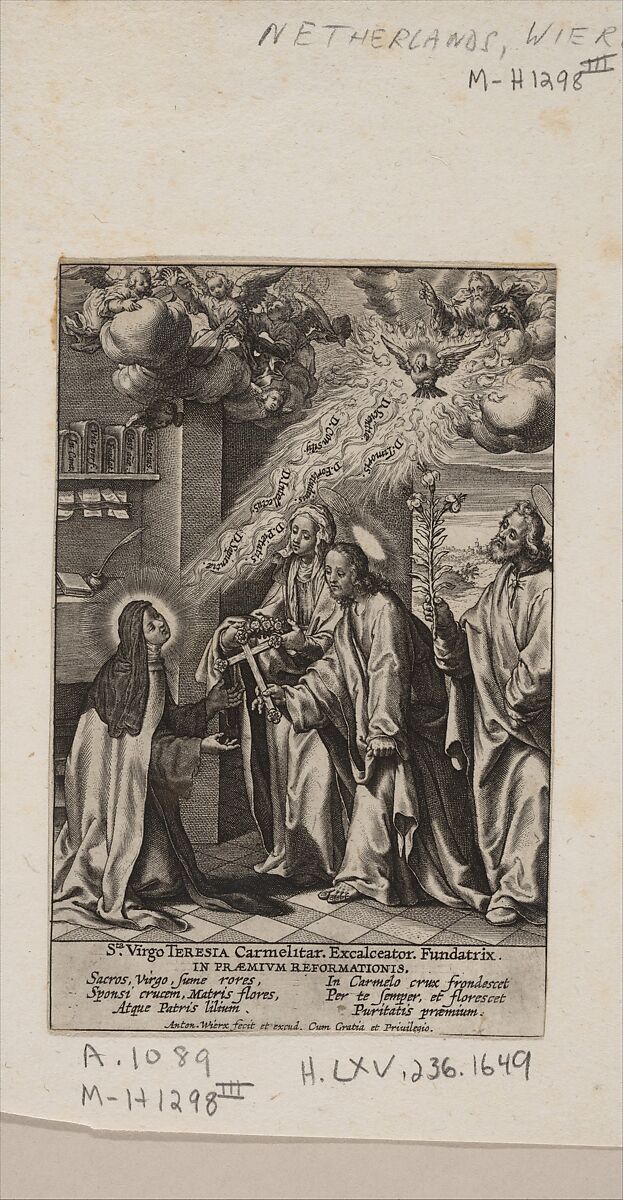 The Vision of St. Theresa, Antonius Wierix, II (Netherlandish, Antwerp 1555/59–1604 Antwerp), Engraving 