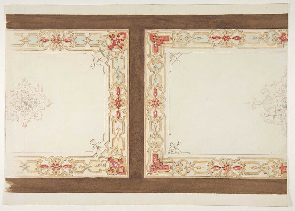 Designs for painted panels, Jules-Edmond-Charles Lachaise (French, died 1897), graphite, watercolor, and gold paint on wove paper 