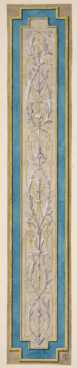 Design for a decorative panel painted in rococco style, Jules-Edmond-Charles Lachaise (French, died 1897), graphite, pen and ink, watercolor and gold paint, heightened with white 