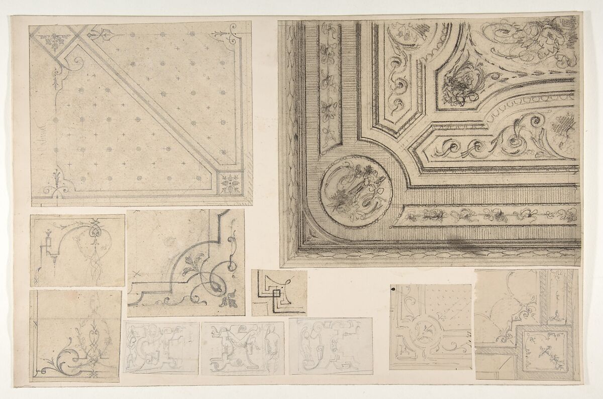 Eleven designs for the decoration of interiors, Jules-Edmond-Charles Lachaise (French, died 1897), graphite and black chalk on various papers; mounted on cardboard 