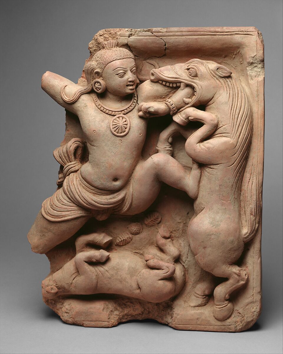 Krishna Killing the Horse Demon Keshi, Terracotta, India (Uttar Pradesh) 