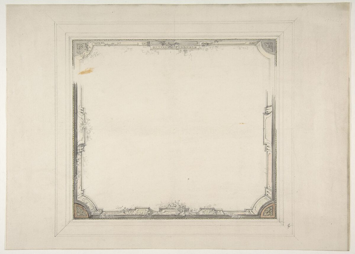 Design for a ceiling to be decorated with a trompe l'oeil balustrade, Jules-Edmond-Charles Lachaise (French, died 1897), graphite, wash and watercolor on wove paper 