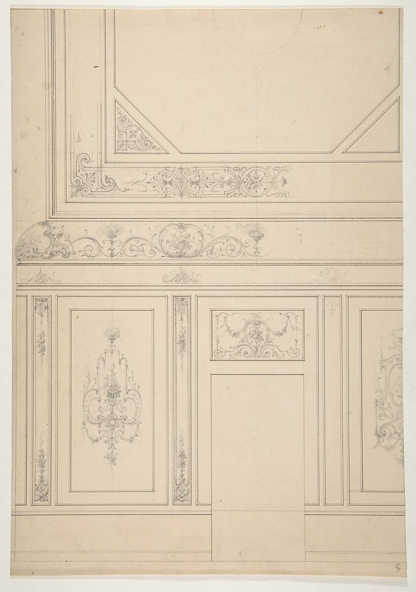 Design for the painted decoration of a rooms walls and ceiling, Jules-Edmond-Charles Lachaise (French, died 1897), graphite  and pen and ink on wove paper 
