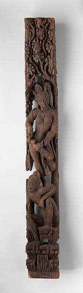 Temple Bracket with a Devata Standing on a Hermit Sage, Wood, Nepal (Kathmandu Valley) 