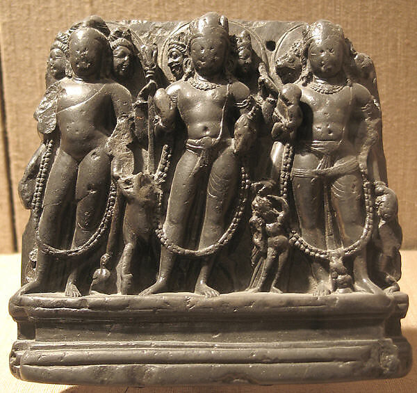 The Brahmanical Triad:  Brahma, Shiva, Vishnu, Stone, India (Jammu and Kashmir, ancient kingdom of Kashmir) 
