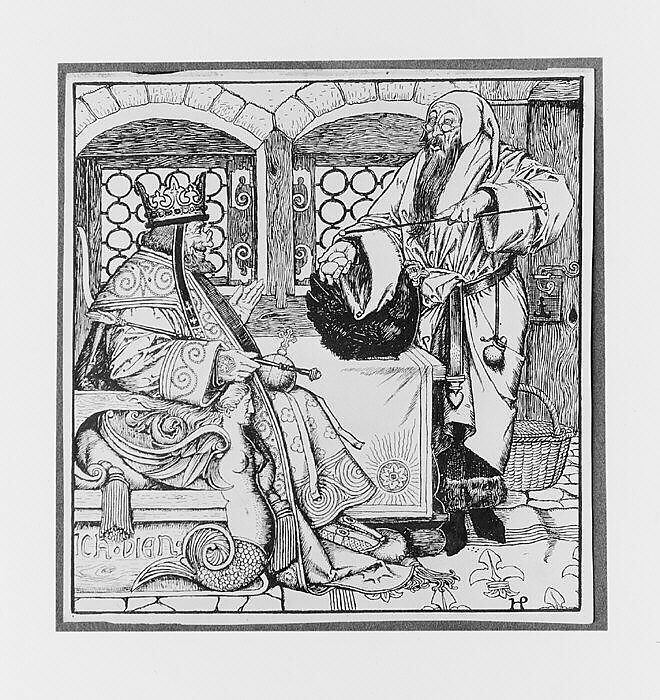 The Master of the Black Arts Bringeth a Curious Little Black Hen to the King, for "The Wonder Clock", Howard Pyle (American, Wilmington, Delaware 1853–1911 Florence), Pen and black ink