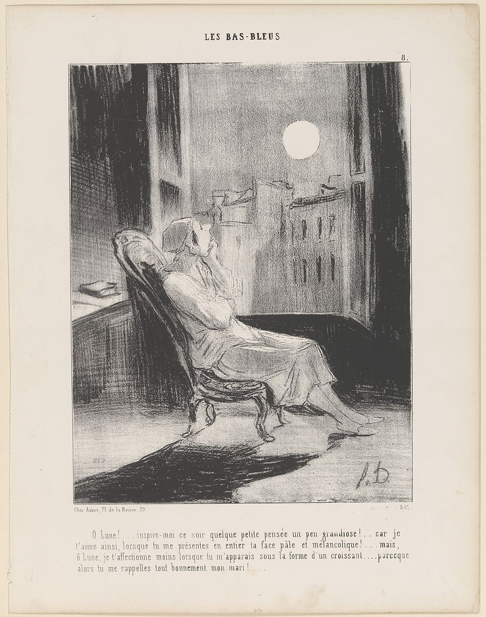 O Lune!... Inspire-moi ce soir quelque petite pensée..., from Les Bas-Bleus, published in "Le Charivari", Honoré Daumier (French, Marseilles 1808–1879 Valmondois), Lithograph; third state of three (Delteil) 