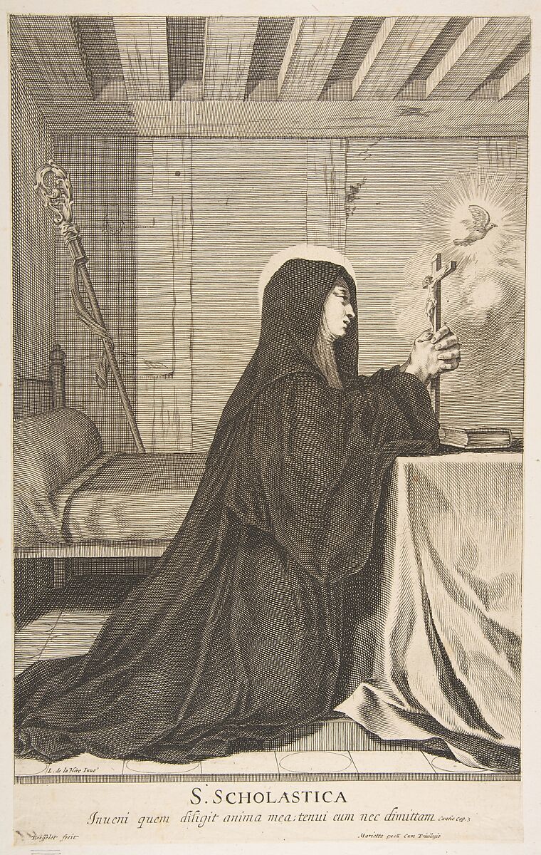 St. Scholastica, Gilles Rousselet (French, Paris 1614–1686 Paris), Engraving 