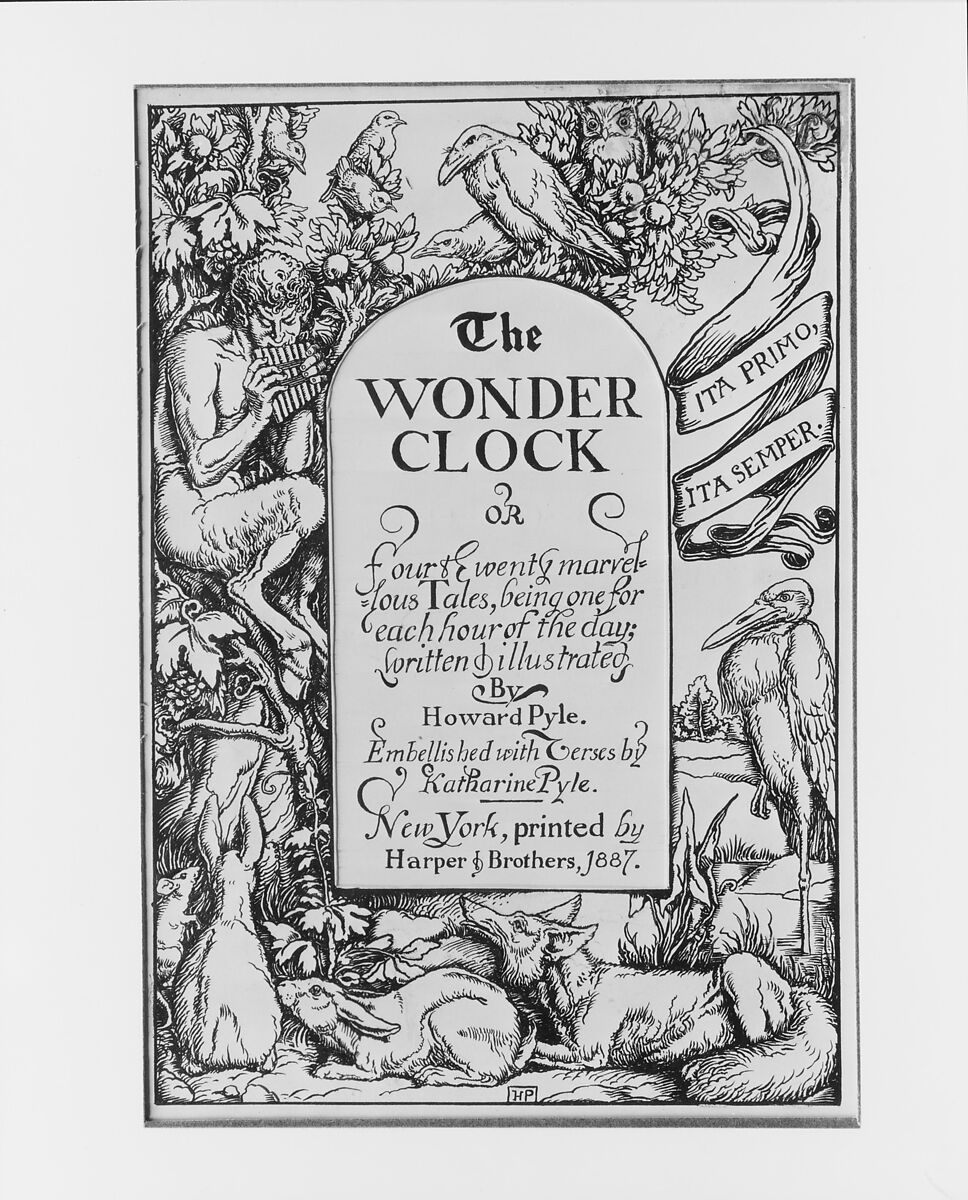 Title Page for "The Wonder Clock, or Four & Twenty Marvelous Tales, Being One for Each Hour of the Day", Howard Pyle (American, Wilmington, Delaware 1853–1911 Florence), Pen and black ink 