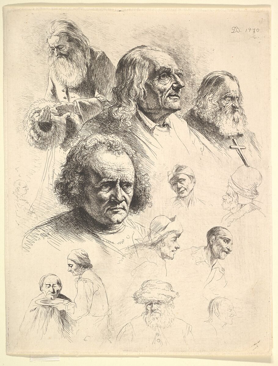 Study of Thirteen Heads, Jean Jacques de Boissieu (French, Lyons 1736–1810 Lyons), Etching with drypoint; second state of three 