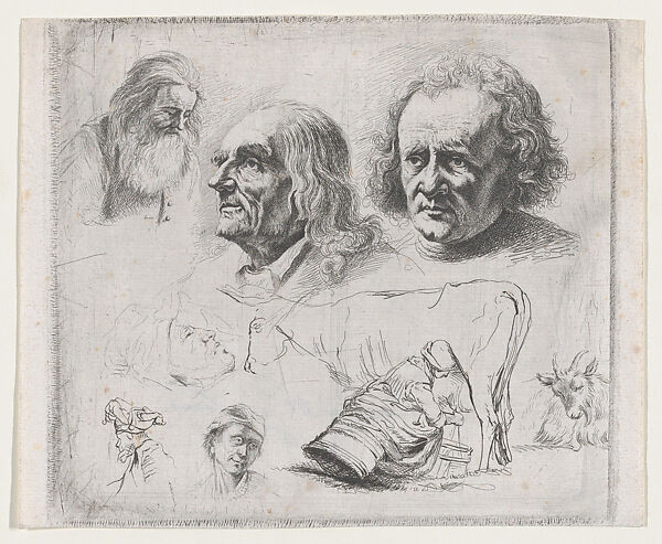 Study of Six Heads and a Milkmaid