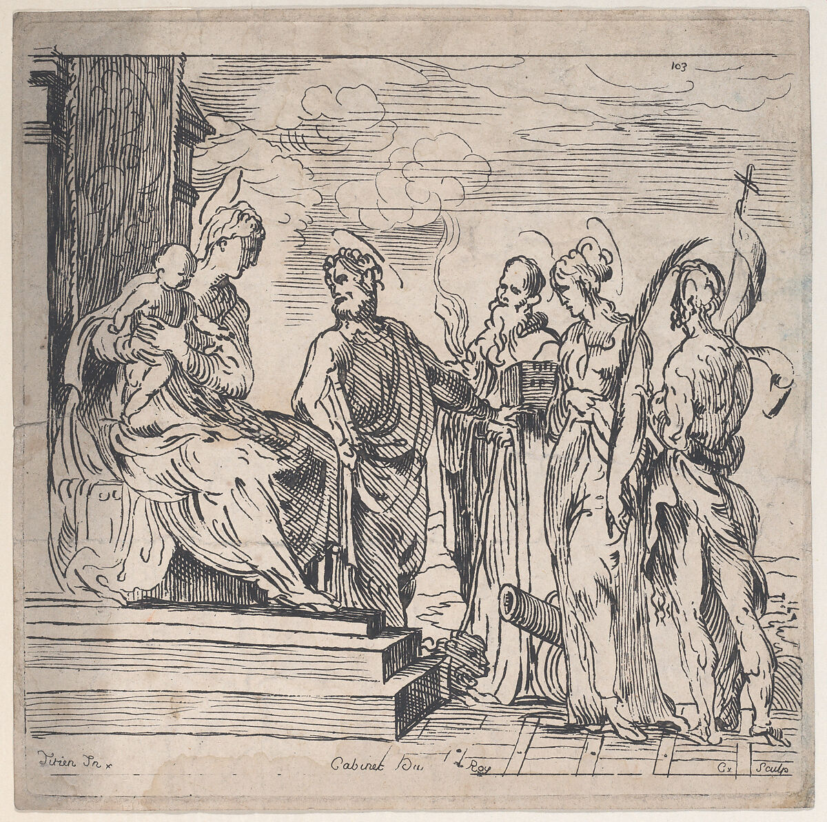 Virgin and Child with Four Saints, Anne Claude Philippe de Tubières, comte de Caylus (French, Paris 1692–1765 Paris), Etching 