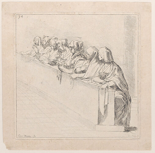 Seven Women Seated Behind a Low Wall