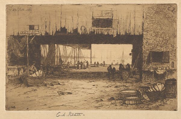 Interior of Fish-Houses, Charles Adams Platt (American, New York 1861–1933), Etching; first state of three 