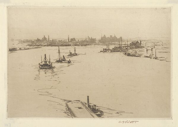Williamsburg from the Bridge (Sketch), Charles Adams Platt (American, New York 1861–1933), Etching and drypoint; only state 