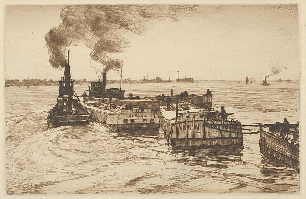 Canal Boats and Tugs, Charles Adams Platt (American, New York 1861–1933), Etching and drypoint; trial proof b 