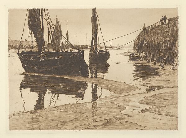 Low Tide, Honfleur, Charles Adams Platt (American, New York 1861–1933), Etching and drypoint; published state 