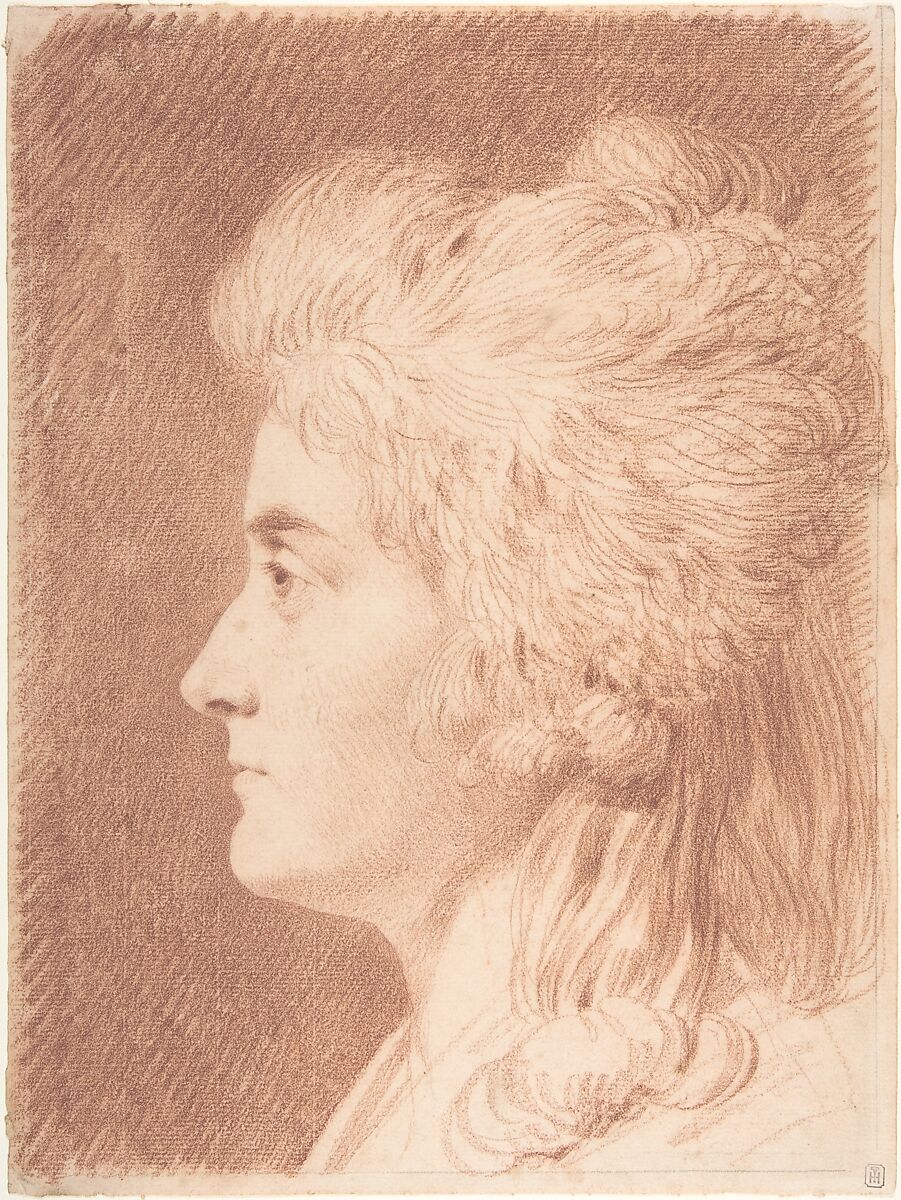 Profile Portrait of Miss Wieling, Johann Heinrich Wilhelm Tischbein (German, Haina 1751–1829 Eutin), Red chalk, over black chalk; framing lines in black chalk 