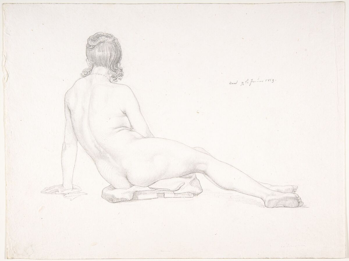 Seated Female Nude Seen from the Back, Samuel Amsler (Swiss, Schinznach 1791–1849 Munich), Graphite 