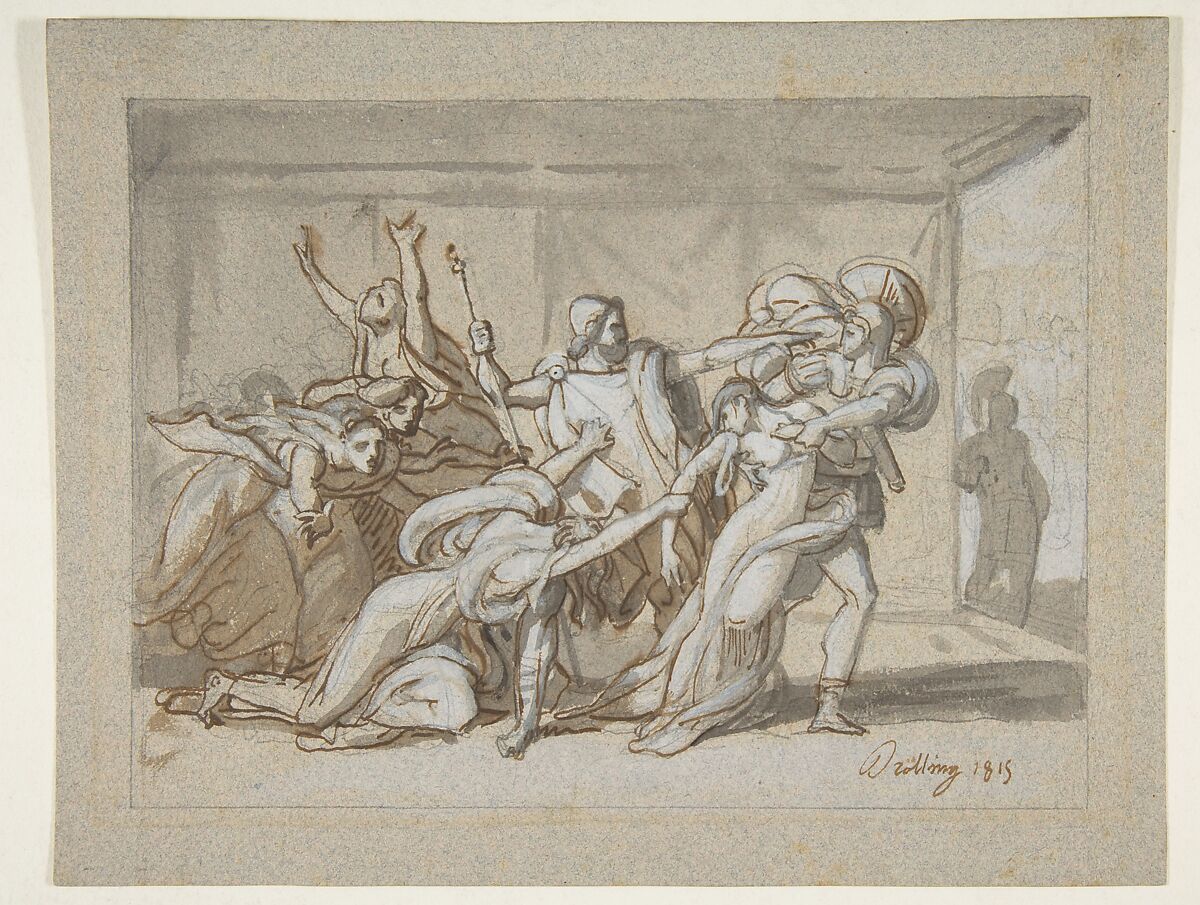 Scene from the Iliad, Michael Martin Drölling (French, Paris 1786–1851 Paris), Pen and brown ink, brush and gray wash, heightened with white gouache over graphite underdrawing 