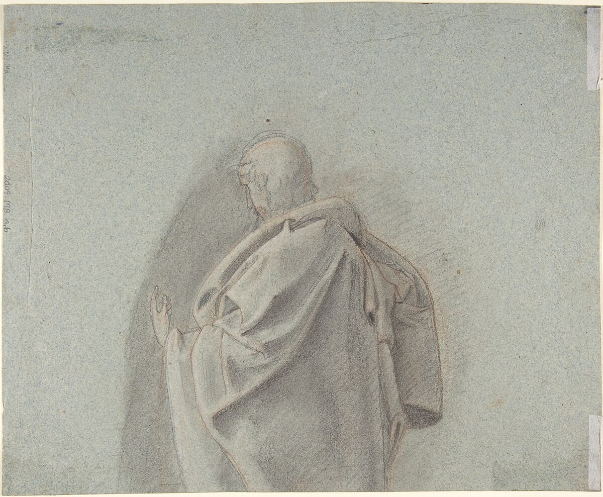 Study of a Kneeling Man; verso: Cropped Study of a Standing Man in a Cloak, Ludwig Ferdinand Schnorr von Carolsfeld (German, Königsberg, Prussia 1788–1853 Vienna), Black and red chalk