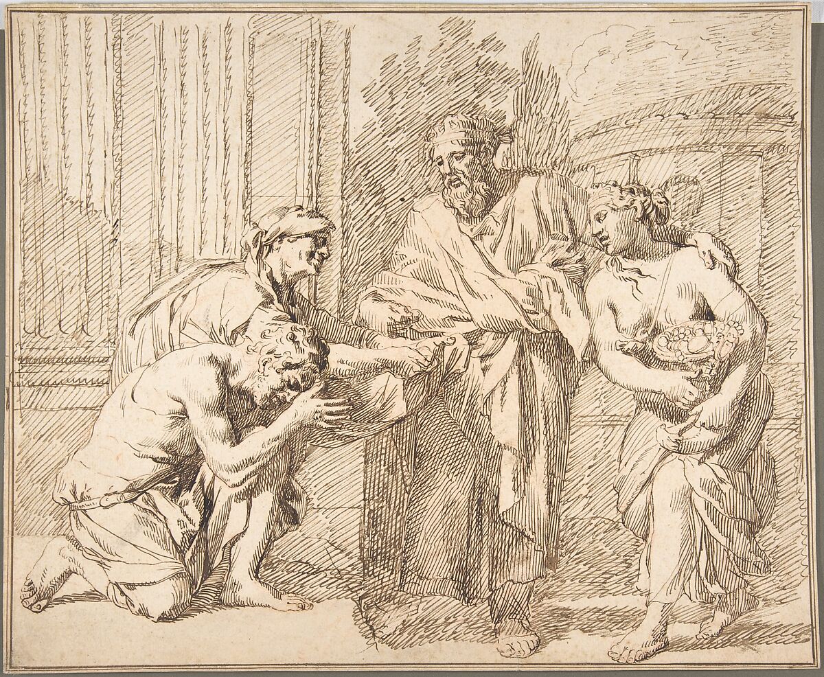 Allegory of Fecundity (?), Gerard de Lairesse (Dutch, Liège 1641–1711 Amsterdam), Pen and brown ink, over a sketch in red chalk. Double framing line in pen and brown ink (possibly by the artist). 