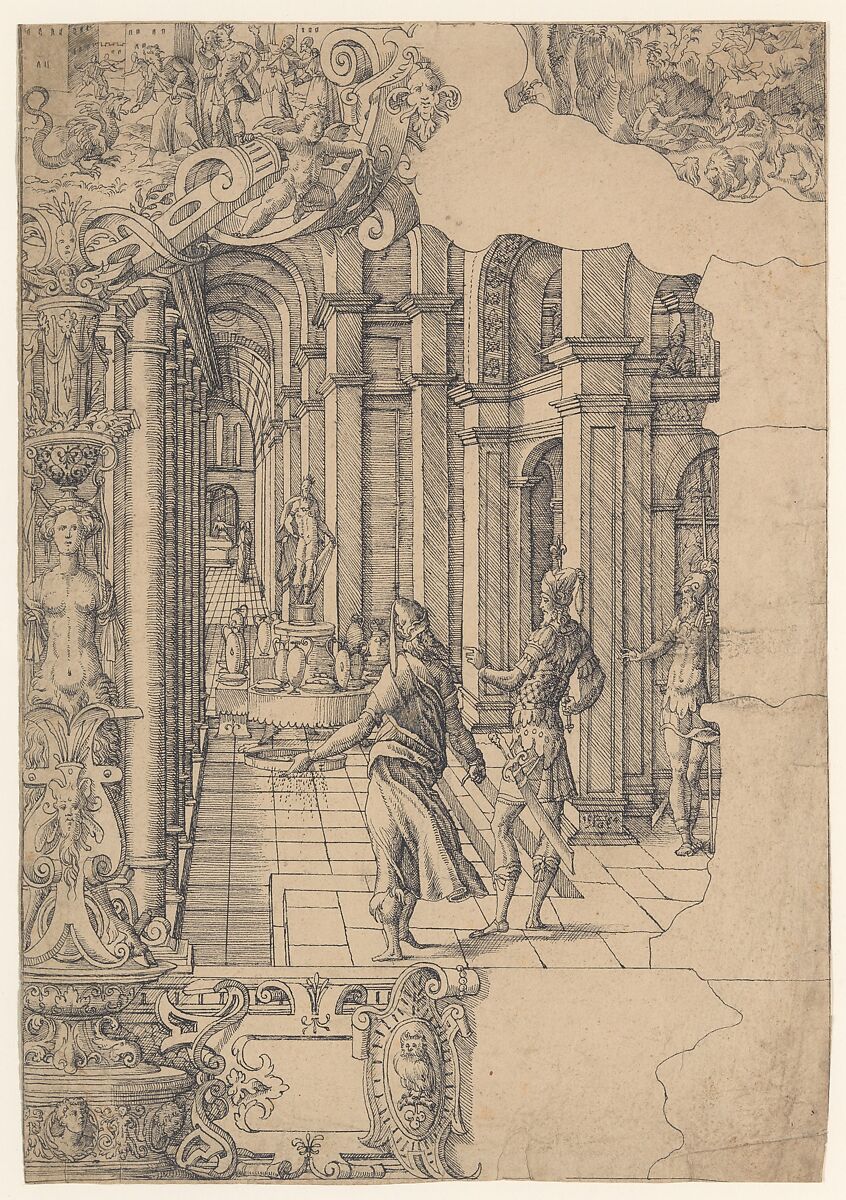 Three Scenes from the Life of the Prophet Daniel, Jost Amman (Swiss, Zurich before 1539–1591 Nuremberg), Pen and black ink. Framing line in pen and black ink.