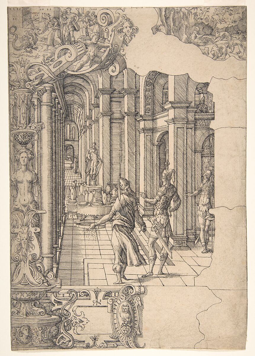 Three Scenes from the Life of the Prophet Daniel, Jost Amman (Swiss, Zurich before 1539–1591 Nuremberg), Pen and black ink. Framing line in pen and black ink. 