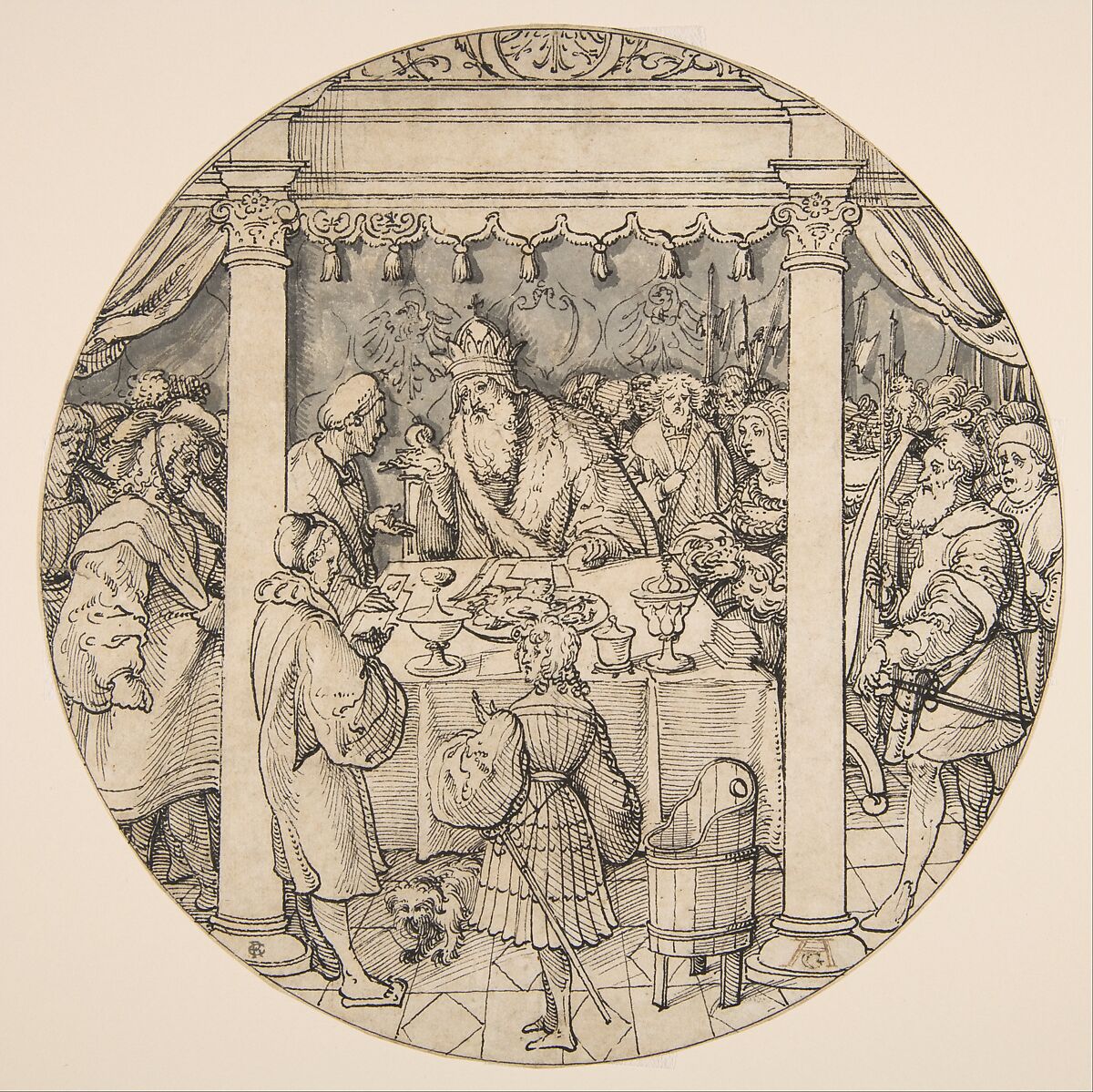 Episode from the "Gesta Romanorum": The Emperor and the Page, Jörg Breu the Elder (German, Augsburg 1480–1537 Augsburg), Pen and black ink, gray wash. Framing line in pen and black ink. 