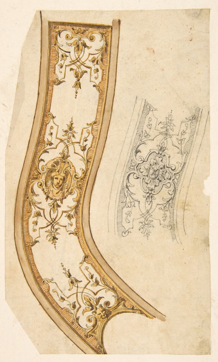 Design for decorative border, Jules-Edmond-Charles Lachaise (French, died 1897), Graphite, pen and ink, and watercolor on wove paper; mounted on wove paper 