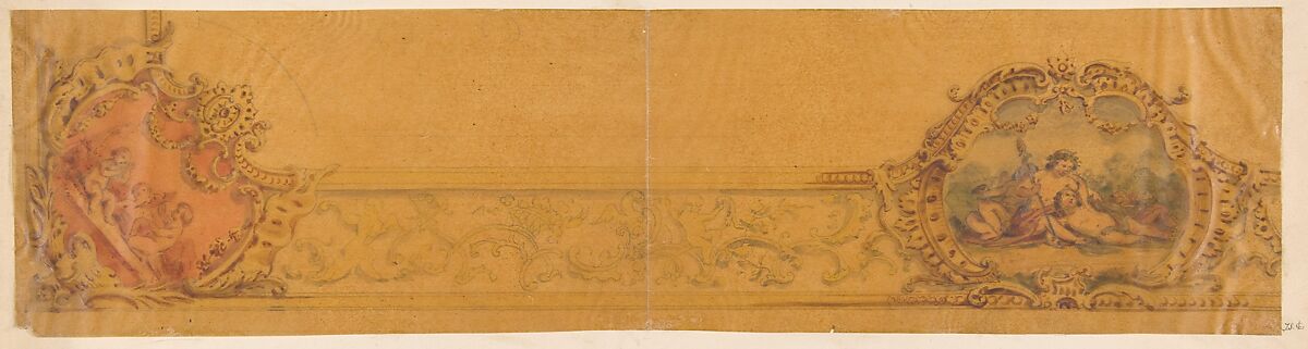Design for the decorative border around a ceiling, Jules-Edmond-Charles Lachaise (French, died 1897), graphite and watercolor on tracing paper; mounted on wove paper 