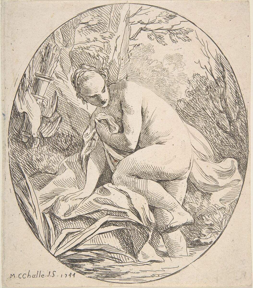 Diana at the Bath, Charles Michel Ange Challe (French, Paris 1718–1778 Paris), Etching 