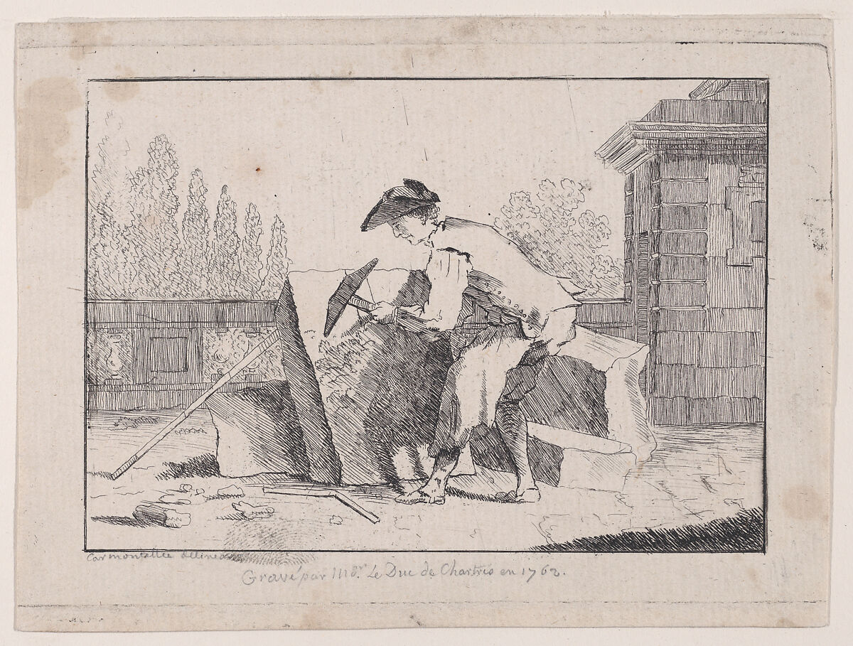 Stone Mason at Work, Louis Philippe Joseph, duc de Chartres (French, 1726–1785), Etching 